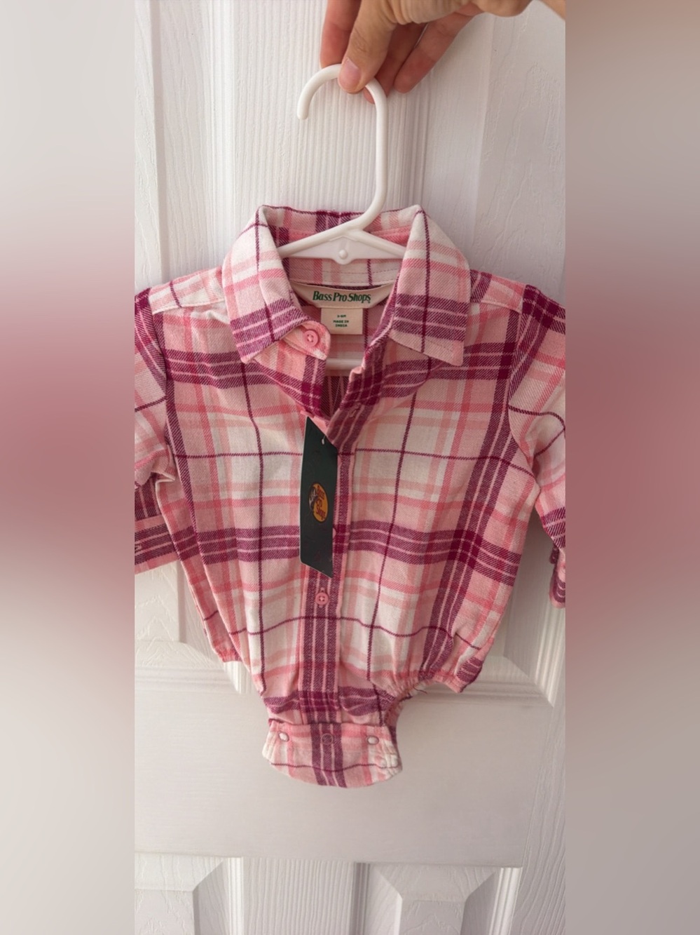 Bass Pro Shops Pink & Rose Plaid Button-Front Kids Bodysuit Shirt